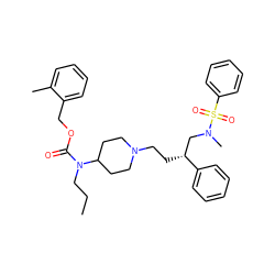 CCCN(C(=O)OCc1ccccc1C)C1CCN(CC[C@H](CN(C)S(=O)(=O)c2ccccc2)c2ccccc2)CC1 ZINC000026508424