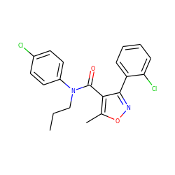 CCCN(C(=O)c1c(-c2ccccc2Cl)noc1C)c1ccc(Cl)cc1 ZINC000045388417