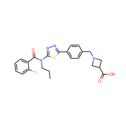 CCCN(C(=O)c1ccccc1F)c1nnc(-c2ccc(CN3CC(C(=O)O)C3)cc2)s1 ZINC000095563617