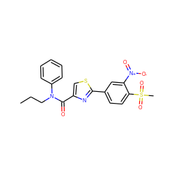 CCCN(C(=O)c1csc(-c2ccc(S(C)(=O)=O)c([N+](=O)[O-])c2)n1)c1ccccc1 ZINC000084690397