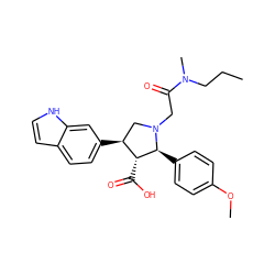 CCCN(C)C(=O)CN1C[C@H](c2ccc3cc[nH]c3c2)[C@@H](C(=O)O)[C@@H]1c1ccc(OC)cc1 ZINC000013760908