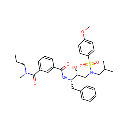 CCCN(C)C(=O)c1cccc(C(=O)N[C@@H](Cc2ccccc2)[C@H](O)CN(CC(C)C)S(=O)(=O)c2ccc(OC)cc2)c1 ZINC000473166255