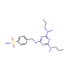 CCCN(C)c1nc(NCc2ccc(S(N)(=O)=O)cc2)nc(N(C)CCC)n1 ZINC000028466424