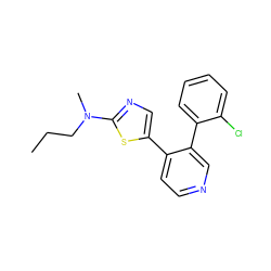 CCCN(C)c1ncc(-c2ccncc2-c2ccccc2Cl)s1 ZINC000473117330