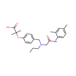 CCCN(CC(=O)Nc1ccc(C)cc1C)Cc1ccc(OC(C)(C)C(=O)O)cc1 ZINC000049112385