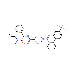 CCCN(CC)C(=O)[C@@H](NC(=O)C1CCN(C(=O)c2ccccc2-c2ccc(C(F)(F)F)cc2)CC1)c1ccccc1 ZINC000036184530