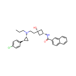 CCCN(CC[C@]1(O)C[C@@H](NC(=O)c2ccc3ccccc3c2)C1)[C@@H]1C[C@H]1c1ccc(Cl)cc1 ZINC000169345302