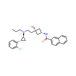 CCCN(CC[C@]1(O)C[C@@H](NC(=O)c2ccc3ccccc3c2)C1)[C@H]1C[C@@H]1c1ccccc1Cl ZINC000169345299