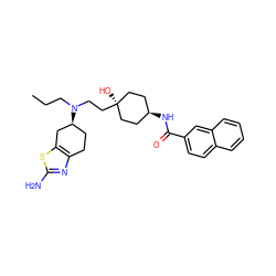 CCCN(CC[C@]1(O)CC[C@H](NC(=O)c2ccc3ccccc3c2)CC1)[C@H]1CCc2nc(N)sc2C1 ZINC000101587109