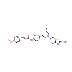 CCCN(CC[C@H]1CC[C@H](NC(=O)/C=C/c2ccc(OC)cc2)CC1)[C@H]1CCc2nc(N)sc2C1 ZINC000254133744