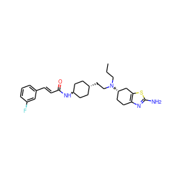 CCCN(CC[C@H]1CC[C@H](NC(=O)/C=C/c2cccc(F)c2)CC1)[C@H]1CCc2nc(N)sc2C1 ZINC000254086014