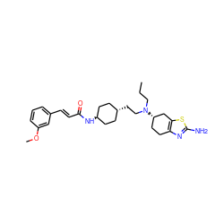 CCCN(CC[C@H]1CC[C@H](NC(=O)/C=C/c2cccc(OC)c2)CC1)[C@H]1CCc2nc(N)sc2C1 ZINC000261101184