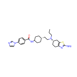 CCCN(CC[C@H]1CC[C@H](NC(=O)c2ccc(-n3ccnc3)cc2)CC1)[C@H]1CCc2nc(N)sc2C1 ZINC000261124408