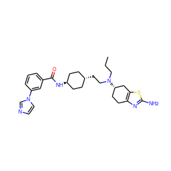 CCCN(CC[C@H]1CC[C@H](NC(=O)c2cccc(-n3ccnc3)c2)CC1)[C@H]1CCc2nc(N)sc2C1 ZINC000254132335