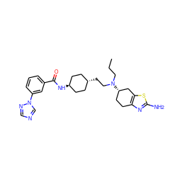 CCCN(CC[C@H]1CC[C@H](NC(=O)c2cccc(-n3cncn3)c2)CC1)[C@H]1CCc2nc(N)sc2C1 ZINC000261114345