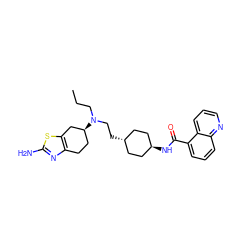 CCCN(CC[C@H]1CC[C@H](NC(=O)c2cccc3ncccc23)CC1)[C@H]1CCc2nc(N)sc2C1 ZINC000254132428