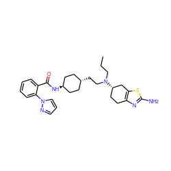 CCCN(CC[C@H]1CC[C@H](NC(=O)c2ccccc2-n2cccn2)CC1)[C@H]1CCc2nc(N)sc2C1 ZINC000261114395