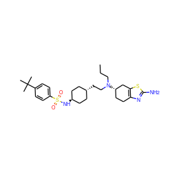 CCCN(CC[C@H]1CC[C@H](NS(=O)(=O)c2ccc(C(C)(C)C)cc2)CC1)[C@H]1CCc2nc(N)sc2C1 ZINC000254132388