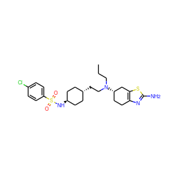 CCCN(CC[C@H]1CC[C@H](NS(=O)(=O)c2ccc(Cl)cc2)CC1)[C@H]1CCc2nc(N)sc2C1 ZINC000254132371