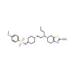 CCCN(CC[C@H]1CC[C@H](NS(=O)(=O)c2ccc(OC)cc2)CC1)[C@H]1CCc2nc(N)sc2C1 ZINC000254133696