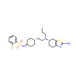 CCCN(CC[C@H]1CC[C@H](NS(=O)(=O)c2ccccc2Cl)CC1)[C@H]1CCc2nc(N)sc2C1 ZINC000261128634