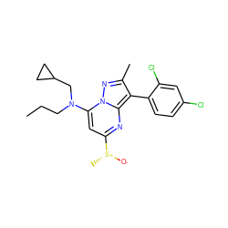 CCCN(CC1CC1)c1cc([S@@+](C)[O-])nc2c(-c3ccc(Cl)cc3Cl)c(C)nn12 ZINC000027196856