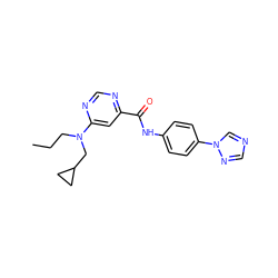 CCCN(CC1CC1)c1cc(C(=O)Nc2ccc(-n3cncn3)cc2)ncn1 ZINC000144423433