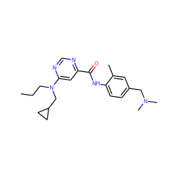 CCCN(CC1CC1)c1cc(C(=O)Nc2ccc(CN(C)C)cc2C)ncn1 ZINC000143552429