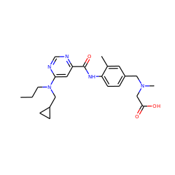 CCCN(CC1CC1)c1cc(C(=O)Nc2ccc(CN(C)CC(=O)O)cc2C)ncn1 ZINC000145420189