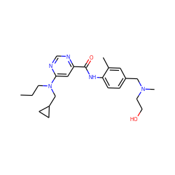 CCCN(CC1CC1)c1cc(C(=O)Nc2ccc(CN(C)CCO)cc2C)ncn1 ZINC000144855729