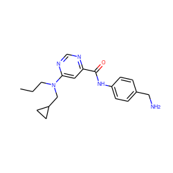 CCCN(CC1CC1)c1cc(C(=O)Nc2ccc(CN)cc2)ncn1 ZINC000142579859