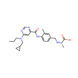 CCCN(CC1CC1)c1cc(C(=O)Nc2ccc(CN[C@@H](C)C(=O)O)cc2C)ncn1 ZINC000144528648