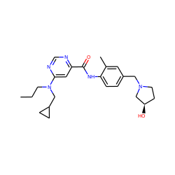 CCCN(CC1CC1)c1cc(C(=O)Nc2ccc(CN3CC[C@@H](O)C3)cc2C)ncn1 ZINC000141079951