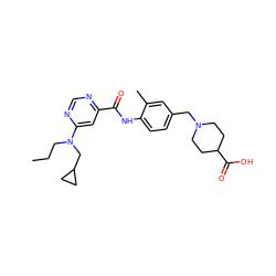 CCCN(CC1CC1)c1cc(C(=O)Nc2ccc(CN3CCC(C(=O)O)CC3)cc2C)ncn1 ZINC000143260117