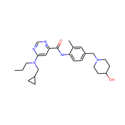 CCCN(CC1CC1)c1cc(C(=O)Nc2ccc(CN3CCC(O)CC3)cc2C)ncn1 ZINC000144894696