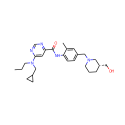 CCCN(CC1CC1)c1cc(C(=O)Nc2ccc(CN3CCC[C@@H](CO)C3)cc2C)ncn1 ZINC000144564575