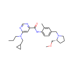 CCCN(CC1CC1)c1cc(C(=O)Nc2ccc(CN3CCC[C@@H]3COC)cc2C)ncn1 ZINC000144400498