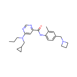 CCCN(CC1CC1)c1cc(C(=O)Nc2ccc(CN3CCC3)cc2C)ncn1 ZINC000165365488