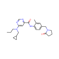 CCCN(CC1CC1)c1cc(C(=O)Nc2ccc(CN3CCCC3=O)cc2C)ncn1 ZINC000145014592