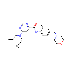 CCCN(CC1CC1)c1cc(C(=O)Nc2ccc(CN3CCOCC3)cc2C)ncn1 ZINC000144283147