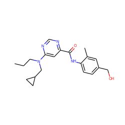 CCCN(CC1CC1)c1cc(C(=O)Nc2ccc(CO)cc2C)ncn1 ZINC000149763845