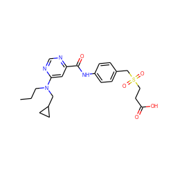 CCCN(CC1CC1)c1cc(C(=O)Nc2ccc(CS(=O)(=O)CCC(=O)O)cc2)ncn1 ZINC000142799325