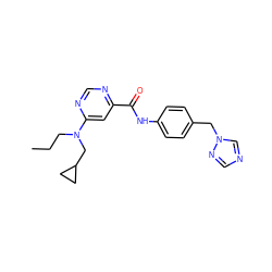 CCCN(CC1CC1)c1cc(C(=O)Nc2ccc(Cn3cncn3)cc2)ncn1 ZINC000143522473