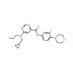 CCCN(CC1CC1)c1cc(C(=O)Nc2ccc(N3CCOCC3)c(F)c2)ncn1 ZINC000141093936