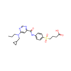 CCCN(CC1CC1)c1cc(C(=O)Nc2ccc(S(=O)(=O)CCCC(=O)O)cc2)ncn1 ZINC000144378964