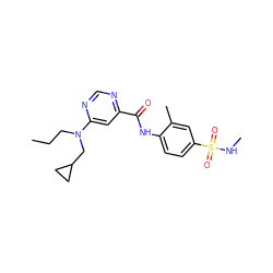 CCCN(CC1CC1)c1cc(C(=O)Nc2ccc(S(=O)(=O)NC)cc2C)ncn1 ZINC000142358830