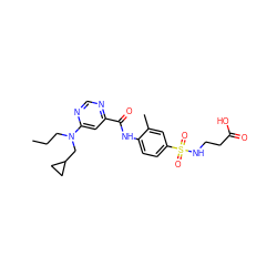 CCCN(CC1CC1)c1cc(C(=O)Nc2ccc(S(=O)(=O)NCCC(=O)O)cc2C)ncn1 ZINC000049053937