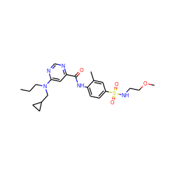 CCCN(CC1CC1)c1cc(C(=O)Nc2ccc(S(=O)(=O)NCCOC)cc2C)ncn1 ZINC000144643367