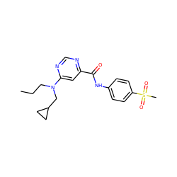 CCCN(CC1CC1)c1cc(C(=O)Nc2ccc(S(C)(=O)=O)cc2)ncn1 ZINC000144384054