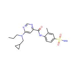 CCCN(CC1CC1)c1cc(C(=O)Nc2ccc(S(N)(=O)=O)cc2C)ncn1 ZINC000143985477